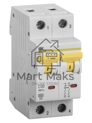 Выключатель автоматический IEK MVA31-2-050-C 50A тип C 6kA 2П 400В 2мод белый (упак.:1шт)