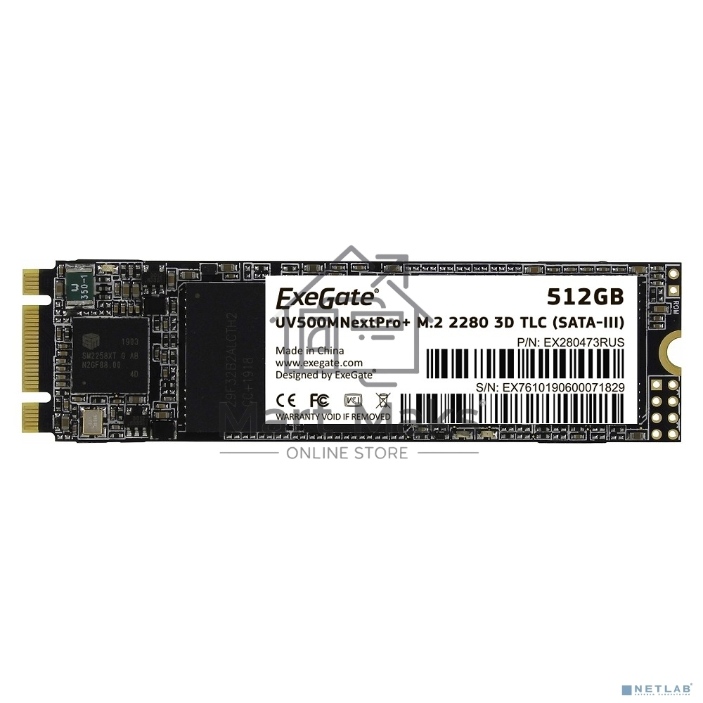 Накопитель SSD ExeGate NextPro+ UV500TS512, 512Gb, M.2 2280, SATA III, R/W 568/500