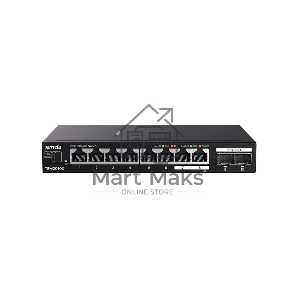 Сетевой коммутатор TENDA TEM2010X Настольное исполнение 8x10Base-T / 100Base-TX / 1000Base-T 2xSFP+ 12 Вт TEM2010X
