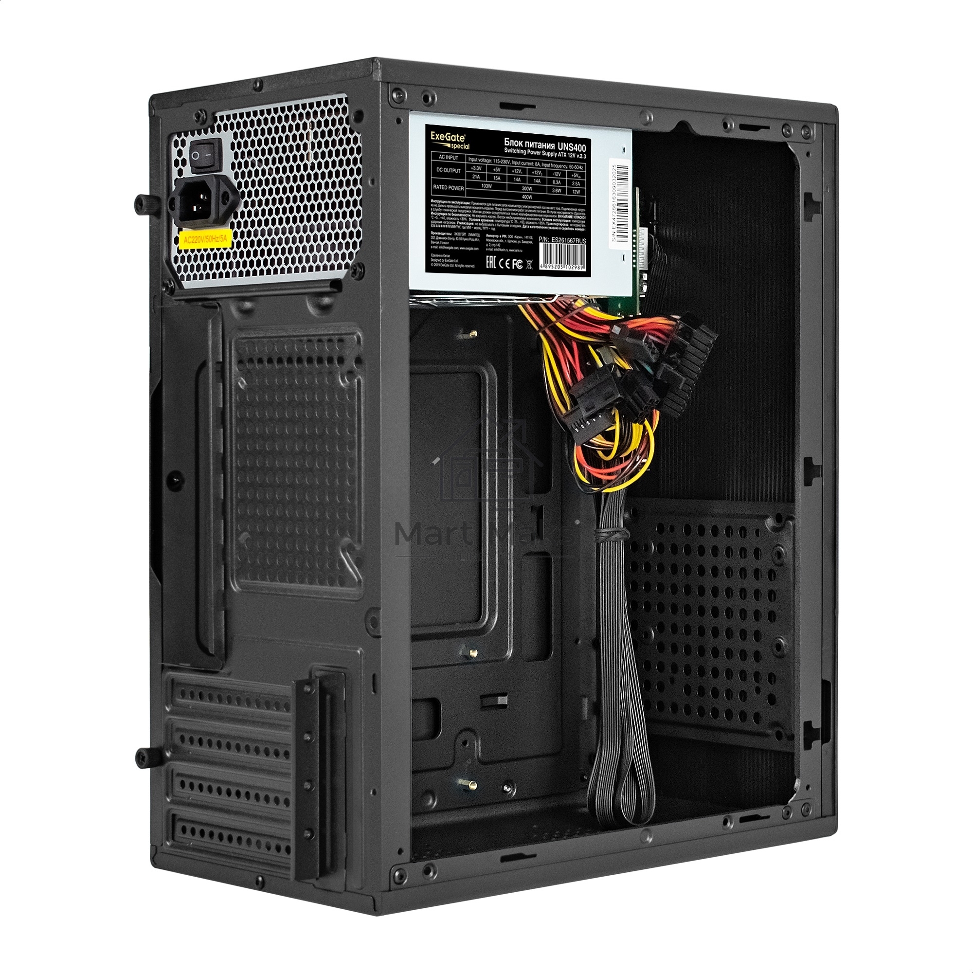 Корпус Minitower ExeGate BAA-308M-UNS400 (mATX, БП UNS400 с вент. 12см, 2*USB, HD Audio, черный)