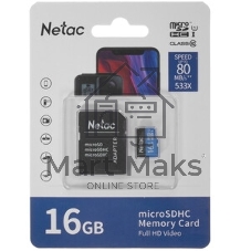 Флеш карта microSDHC 16Gb Netac P500 NT02P500STN-016G-R (с SD адаптером) 80Mb/s