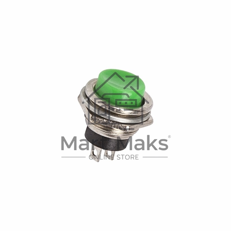 Выключатель-кнопка металл 250V 2А (2с) (ON)-OFF Ø16.2 зеленая Rexant