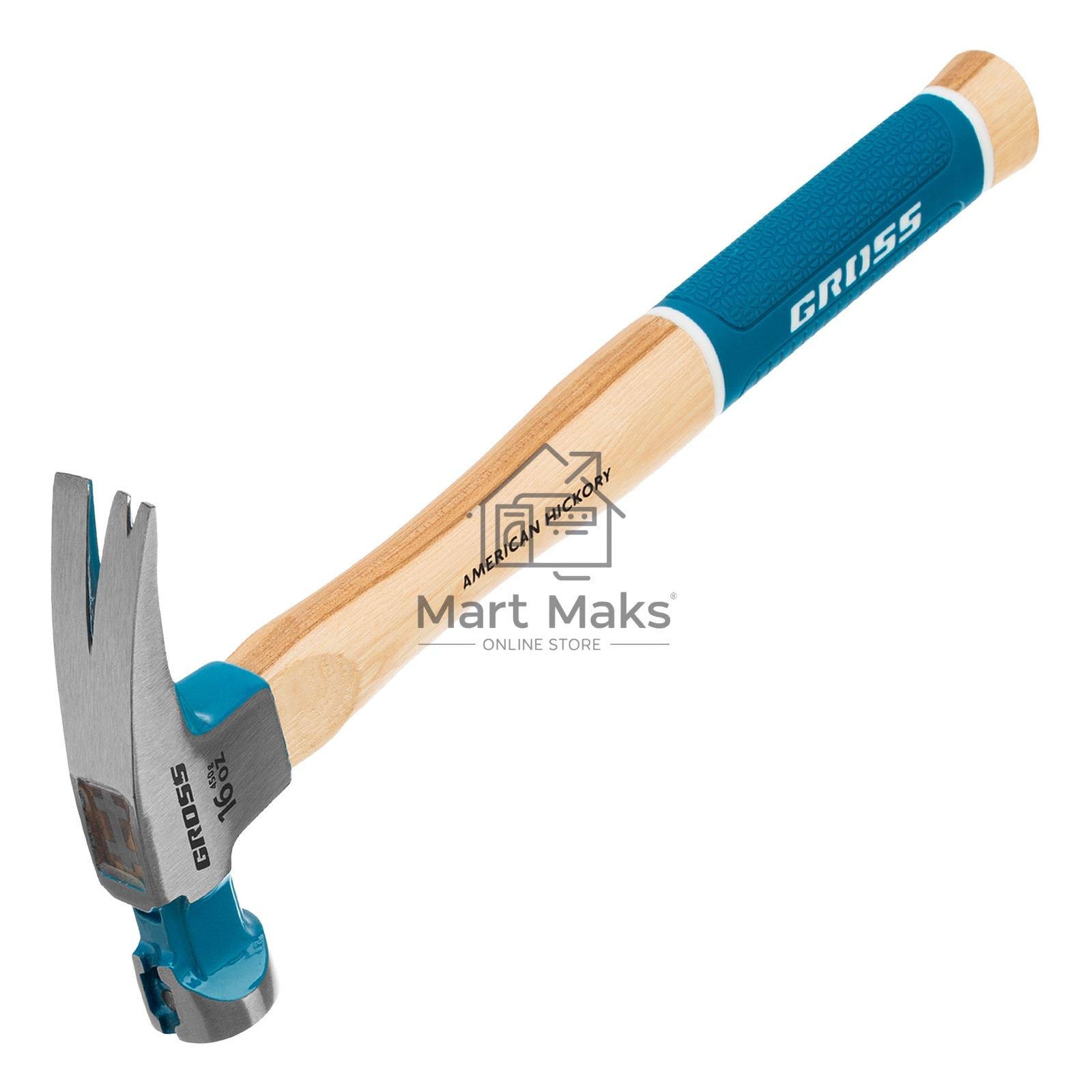Молоток-гвоздодер GROSS American hickory 450г, угол 75, магнит, обрезиненная рукоятка 10418