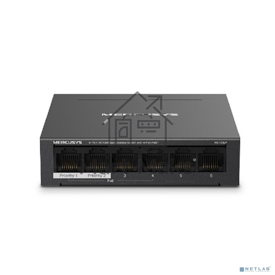 Настольный коммутатор Mercusys MS106LP с 6 портами 10/100 Мбит/с (4 порта PoE+)