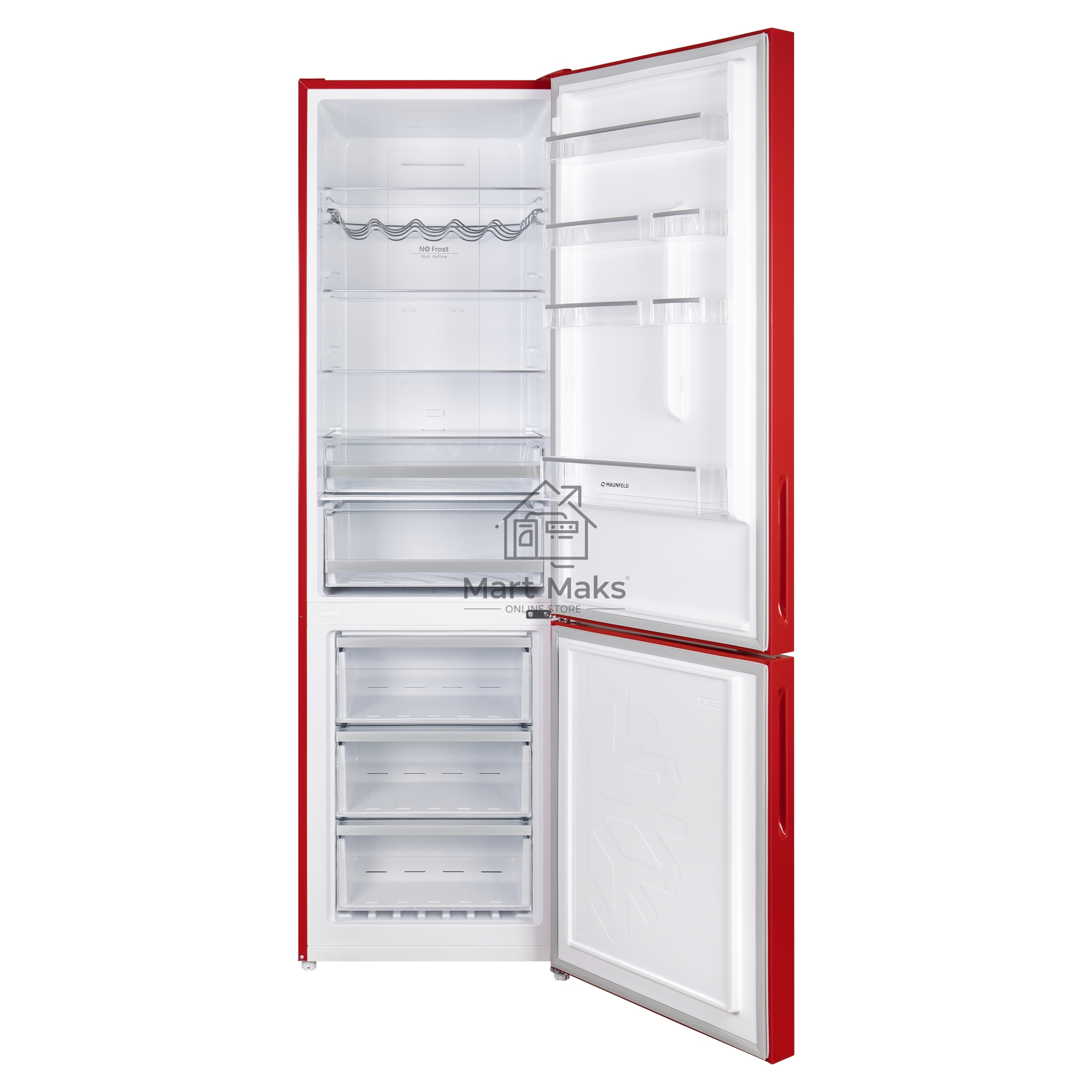 Холодильник Maunfeld MFF200NFR Inverter красный двухкамерный инвертор 271/106л морозилка снизу