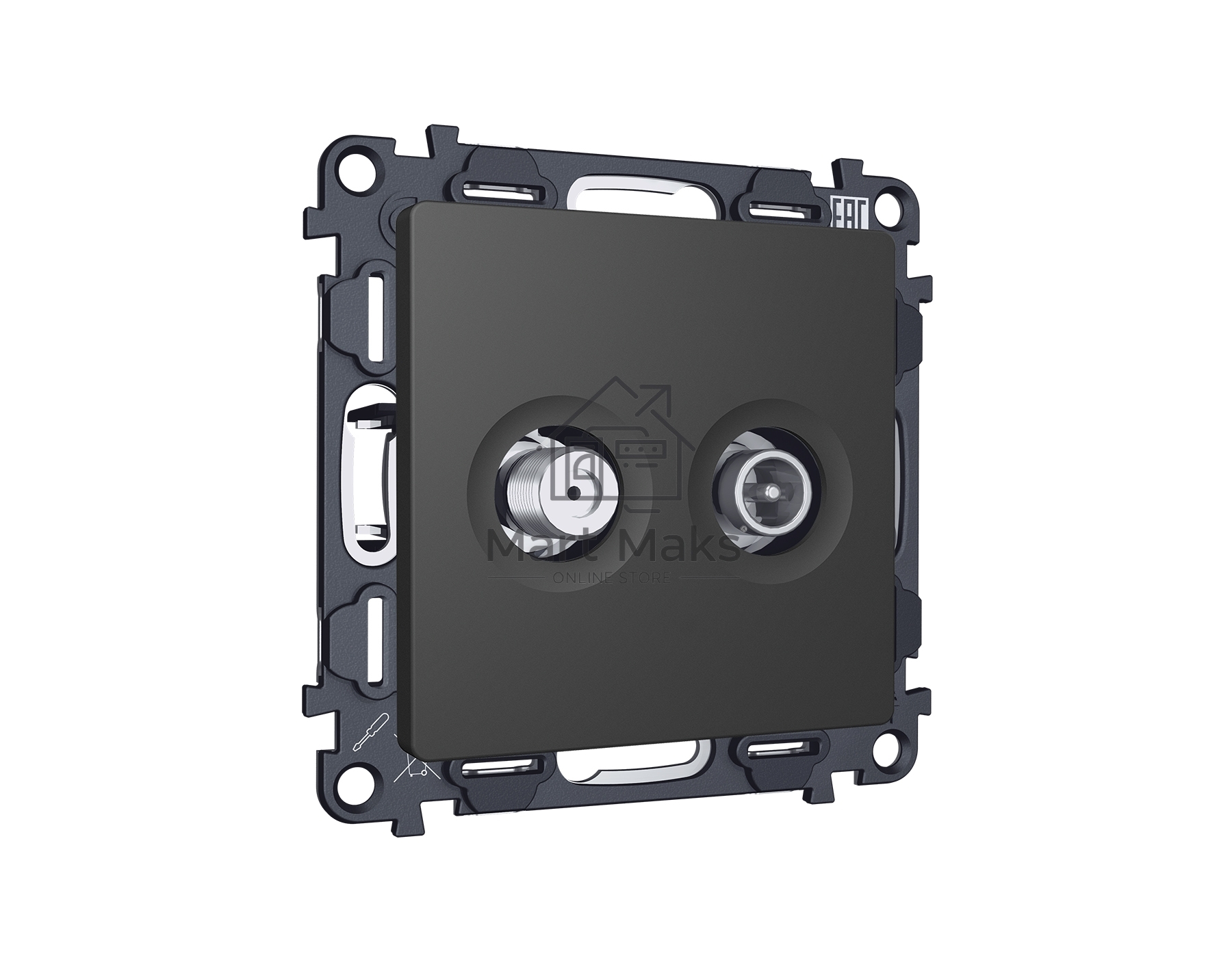 Комплект механизма розетки TV оконечной + SAT 5-862MHz 3.5dB/950-2150MHz 3.5dB ALFA Графит мягкое касание QUANT (AP9133, VM217) MA913310