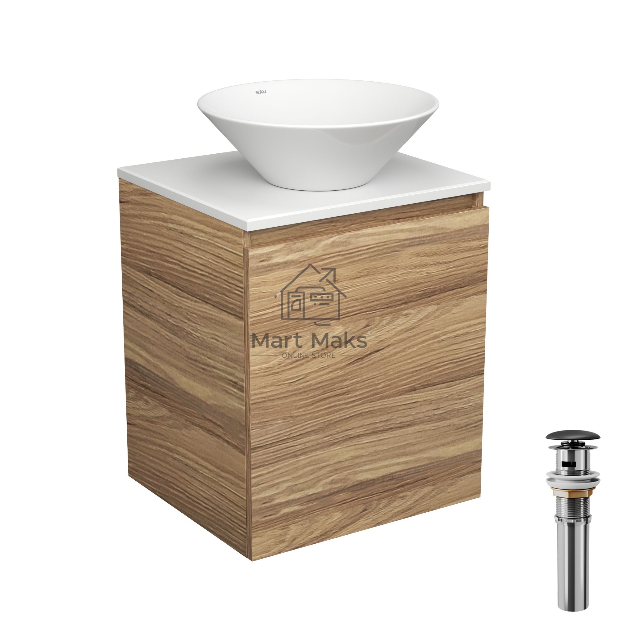 Тумба Bau Dream Blackwood 50 с дверцей, раковина BAU Dream D43, выпуск клик клак, черный