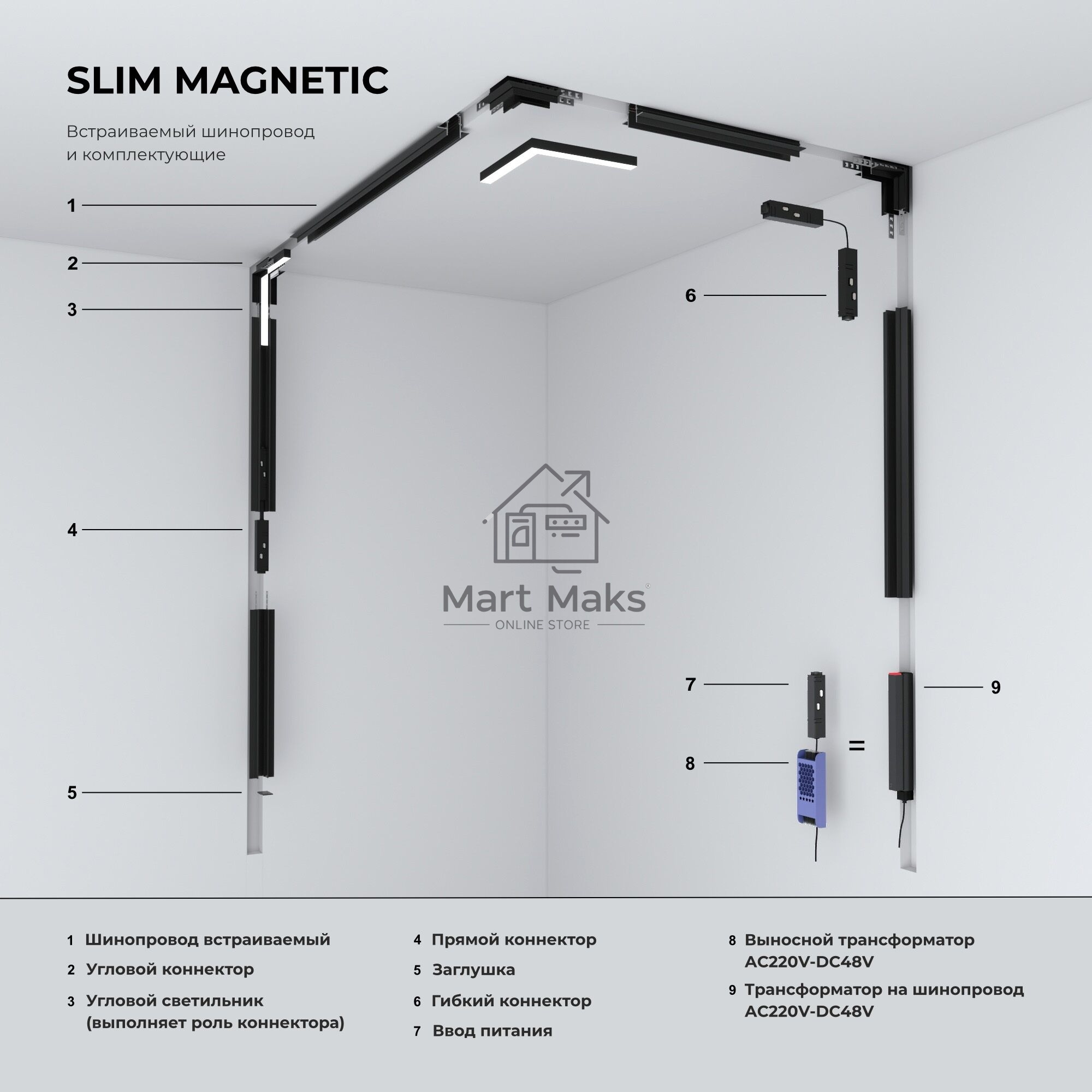 Slim Magnetic Шинопровод встраиваемый под ГКЛ 9,5мм (черный) (3м) 85210/00