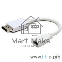 Переходник miniDisplayPort - DisplayPort, Cablexpert A-mDPF-DPM-001-W, 20F/20M, длина 16см, белый, пакет