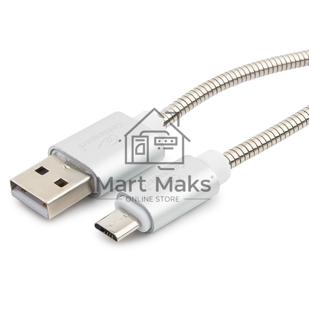 Кабель USB 2.0 Cablexpert CC-G-mUSB02S-1M, AM/microB, серия Gold, длина 1м, серебро, блистер
