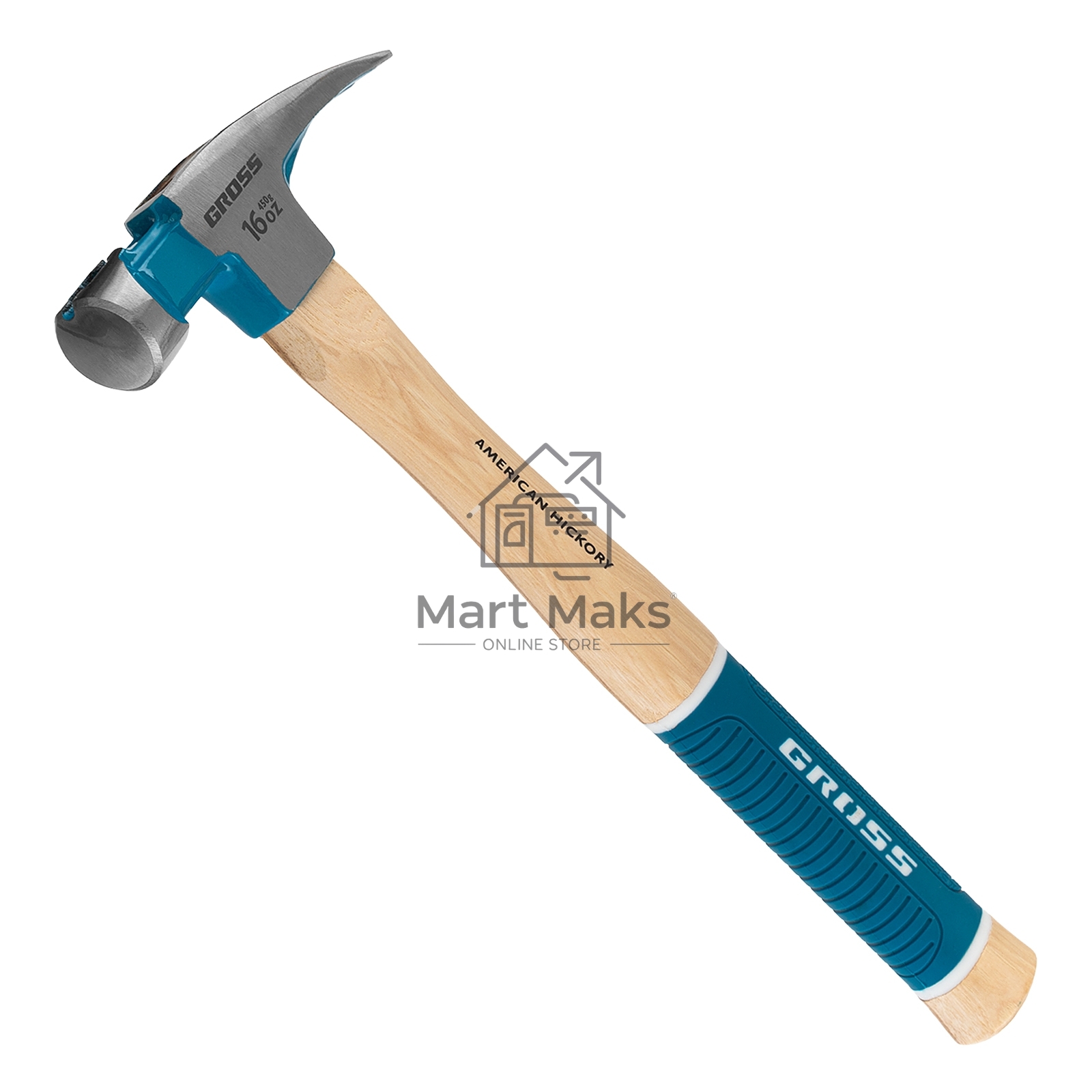 Молоток-гвоздодер GROSS American hickory 450г, угол 75, магнит, обрезиненная рукоятка 10418