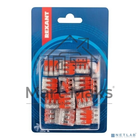 Клемма соединительная рычажковая компактная Rexant 3-проводная, прозрачная, 0.14-4 мм² (20 шт./уп.)