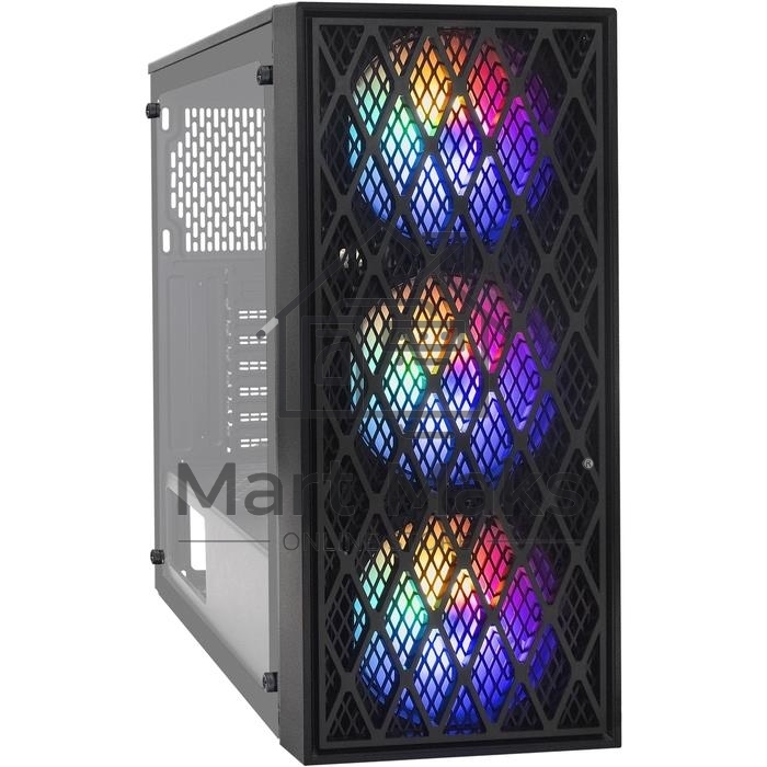 Компьютерный корпус Miditower ExeGate EVO-8243 (ATX, без БП, 2*USB+1*USB3.0, черный, 3 вент. с RGB подсветкой, боковая панель - закаленное стекло)