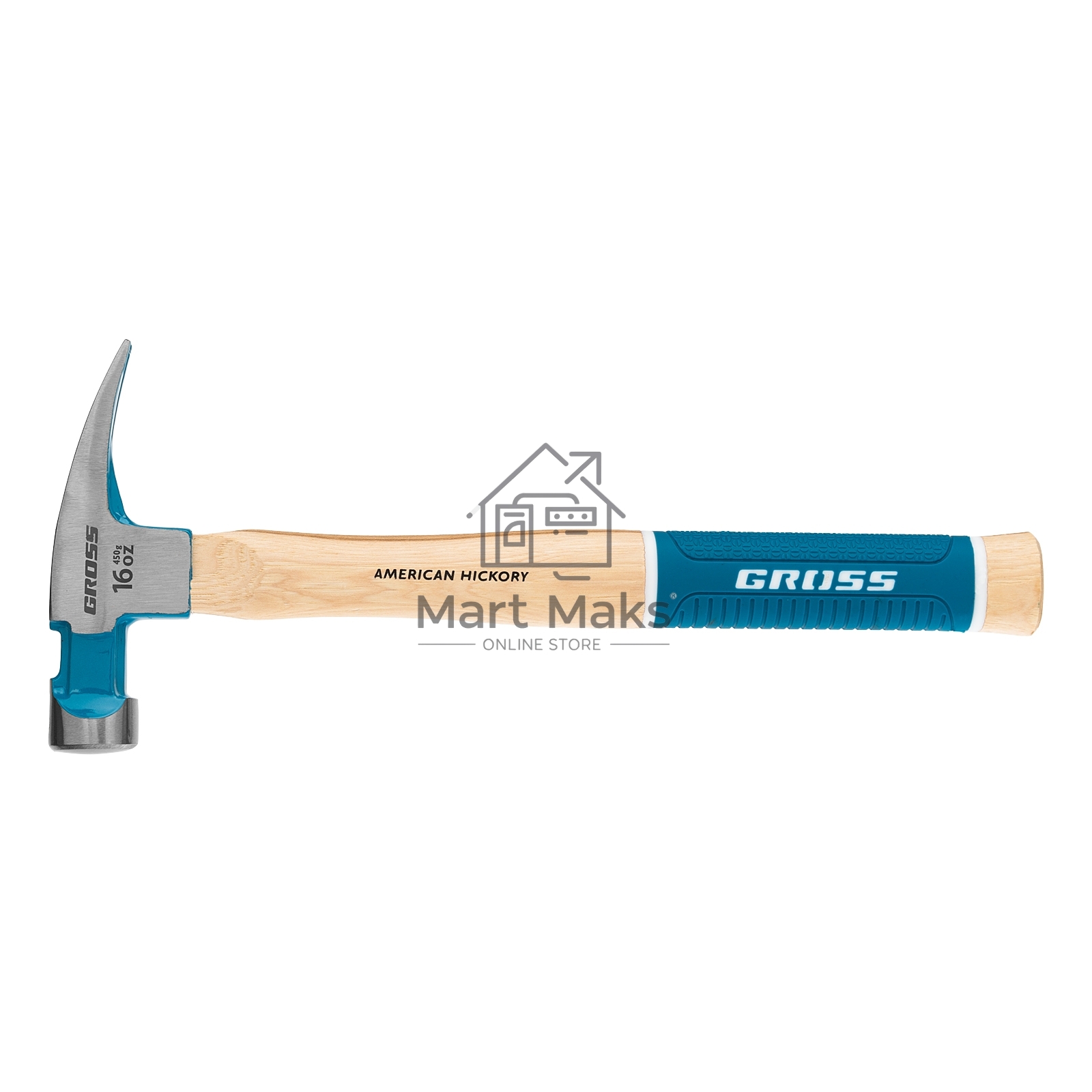 Молоток-гвоздодер GROSS American hickory 450г, угол 75, магнит, обрезиненная рукоятка 10418