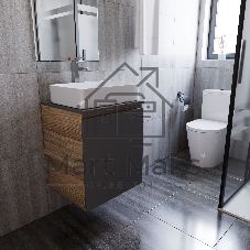Тумба Bau Dream Blackwood 50 графит, раковина BAU Hotel 48х37, смеситель для раковины высокий Hotel Still, нержавеющая сталь