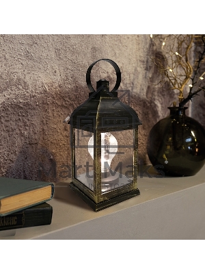 Декоративный фонарь Neon-night с лампочкой, бронзовый корпус, размер 10.5х10.5х22,5 см, цвет теплый белый