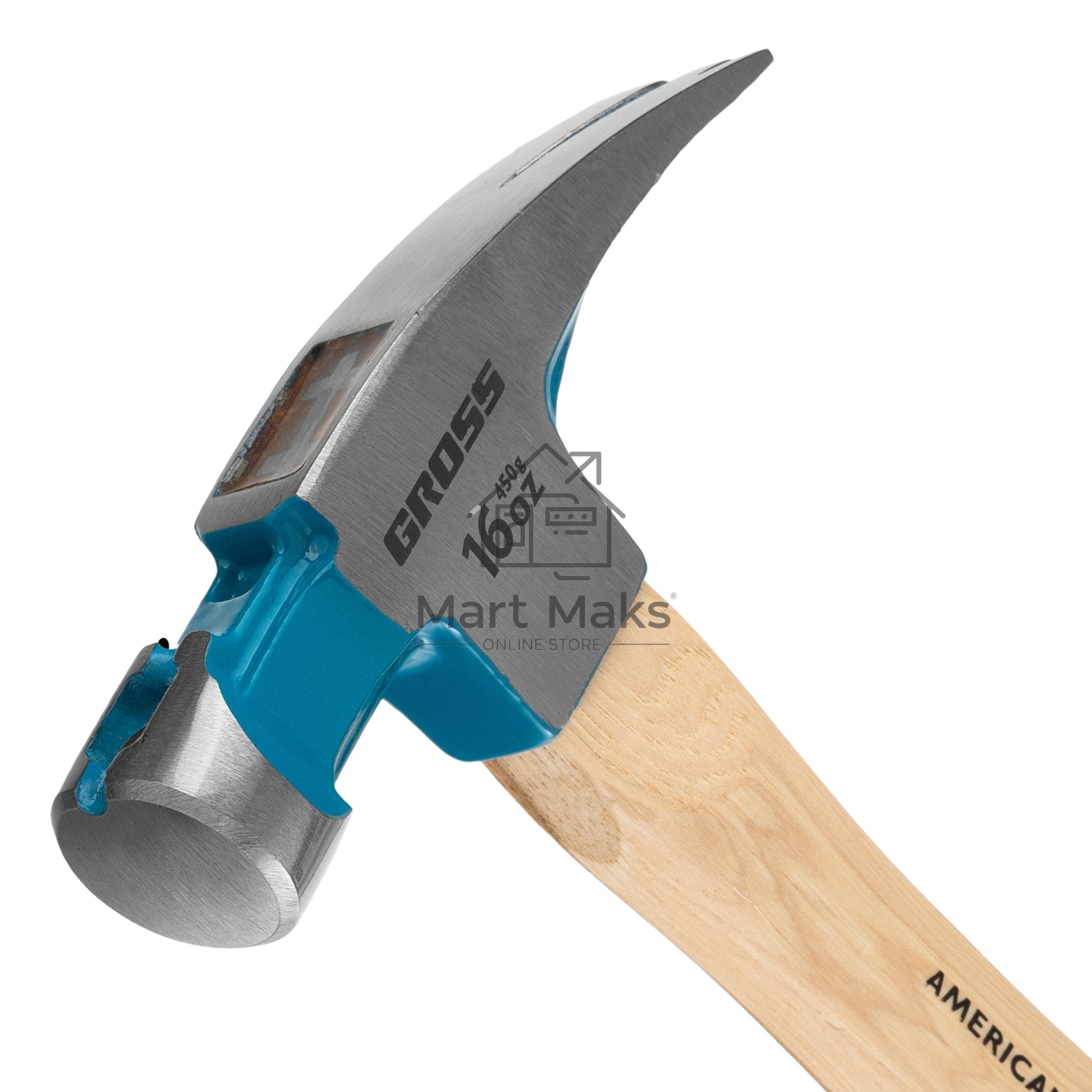 Молоток-гвоздодер GROSS American hickory 450г, угол 75, магнит, обрезиненная рукоятка 10418