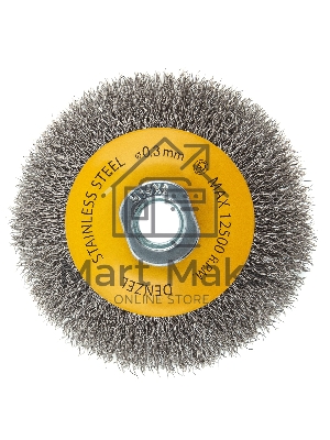 Щетка для УШМ Denzel 100 мм, М14, тарелка, витая нержавеющая проволока 0,3 мм