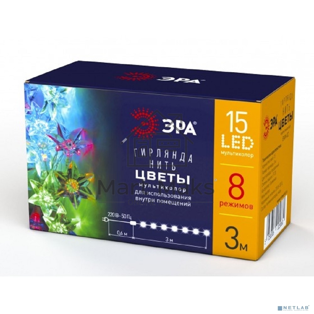 Гирлянда LED ENIN-3Z Нить Цветы 3 м мультиколор, 220V, IP20 (36/864) Б0041896 ЭРА