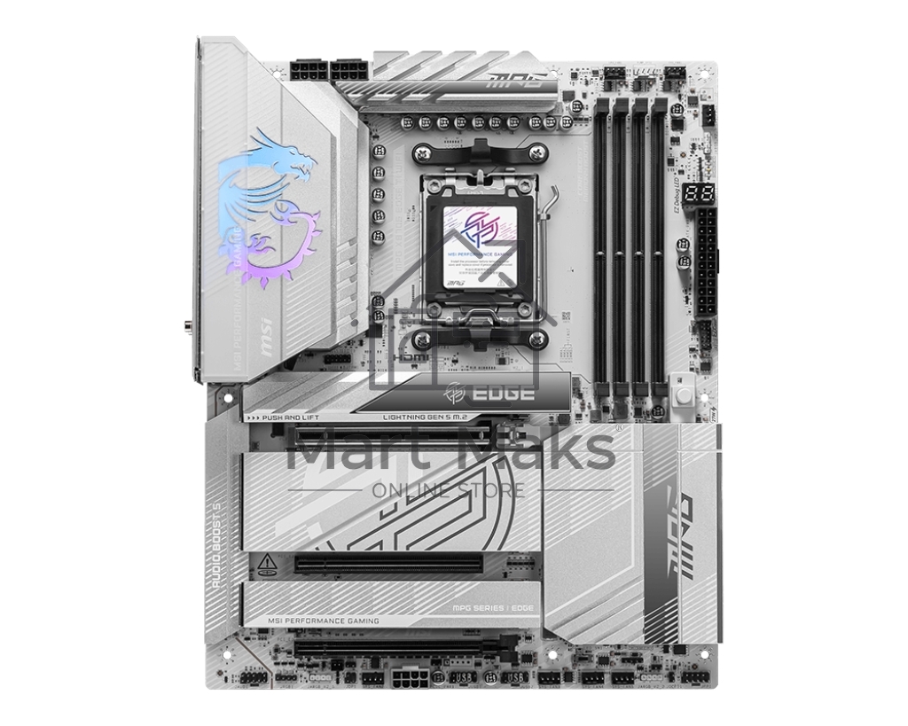 Материнская плата MSI MPG X870E EDGE TI WIFI, AM5, AMD X870E, 4xDDR5, 4xSATA, 4xM.2, 1xPCIe 5.0 x16, 1xPCIe 4.0 x4, 1xPCIe 3.0 x1, 1xHDMI (v2.1), 1xUSB-C 10Gbps, 1x5Gb LAN, Wi-Fi 7, Bluetooth 5.4, 2xUSB-C 40Gbps, 5xUSB-A 10Gbps, 4xUSB-A 2.0, 2x3.5 мм, S/P