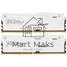 Оперативная память Kingston Fury Beast, DDR5, 32Gb (2x16 Gb), 6400 MHz, CL32, радиатор, RGB, белый