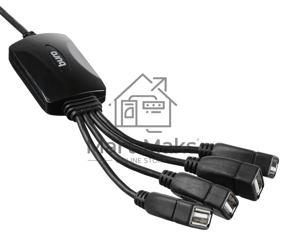 Разветвитель USB 2.0 Buro BU-HUB4-0.3-U2.0-Splitter 4порт. черный