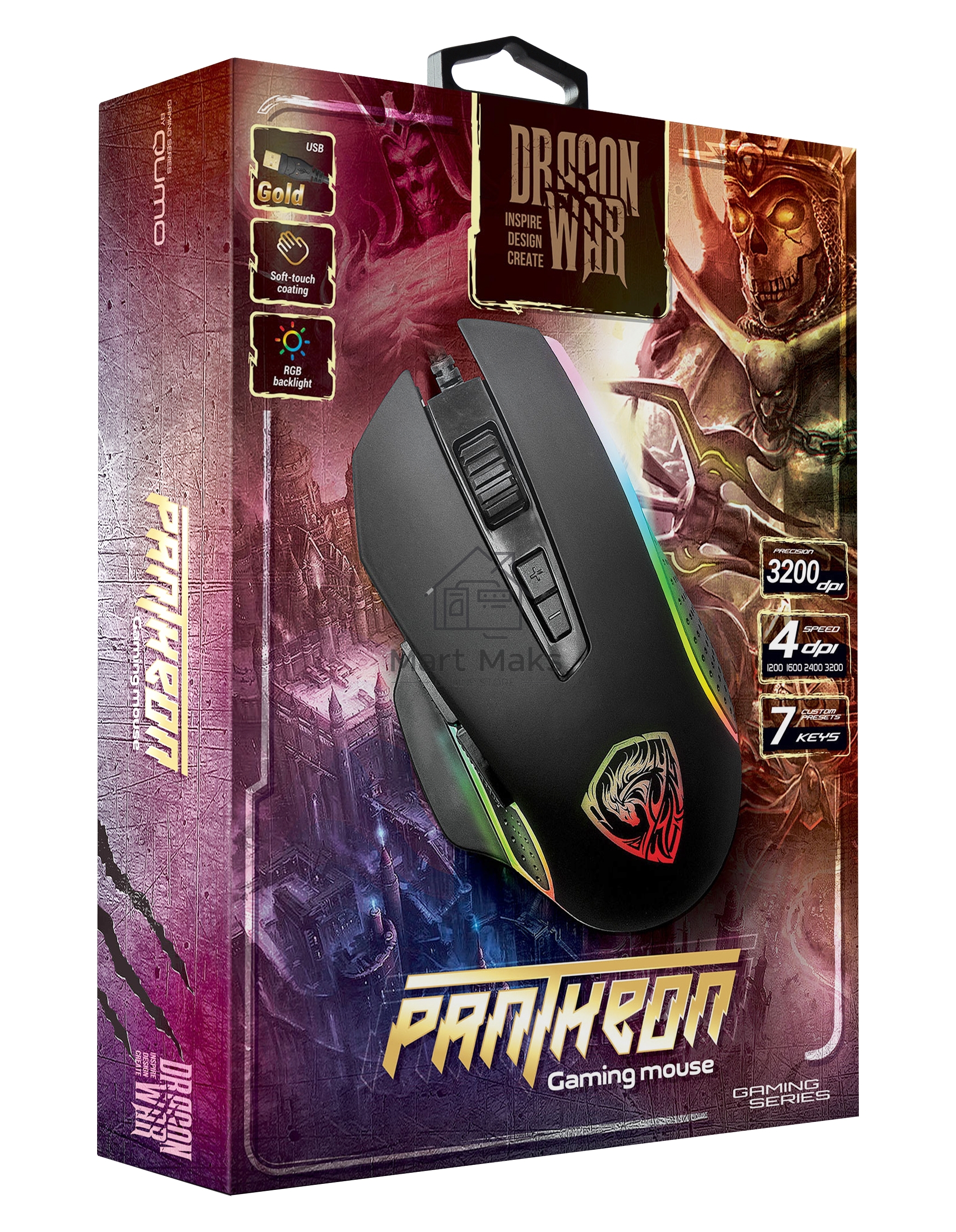 Мышь проводная Qumo Pantheon M50 черный, 3200 dpi, USB, кнопки - 7