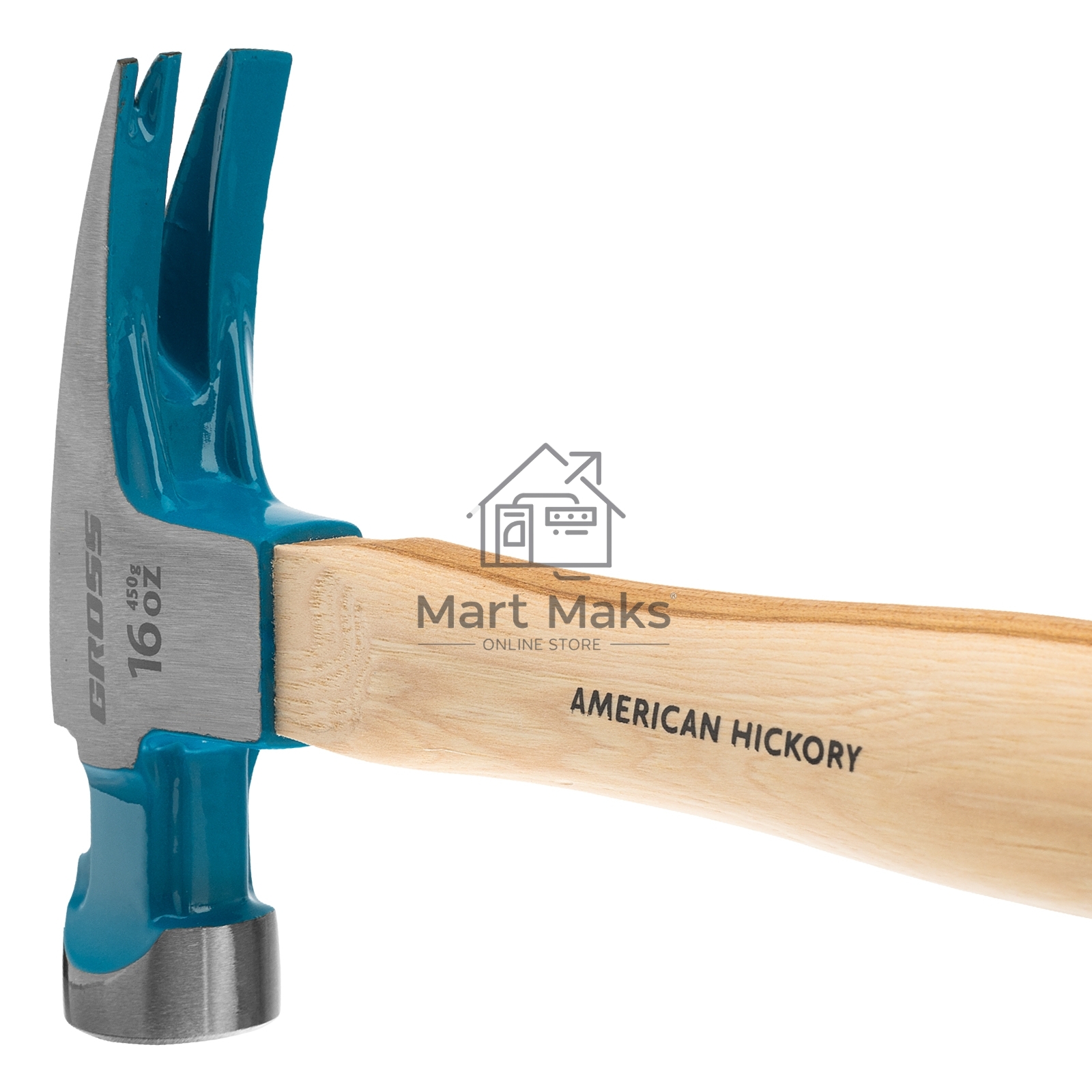 Молоток-гвоздодер GROSS American hickory 450г, угол 75, магнит, обрезиненная рукоятка 10418