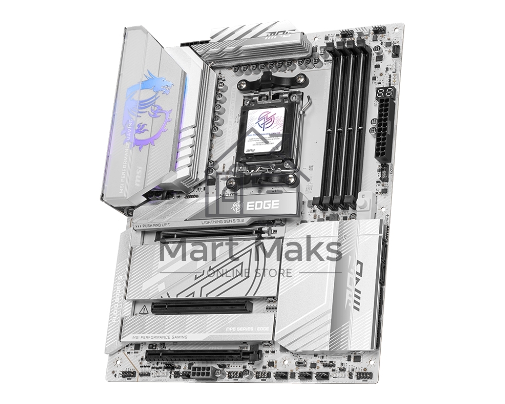 Материнская плата MSI MPG X870E EDGE TI WIFI, AM5, AMD X870E, 4xDDR5, 4xSATA, 4xM.2, 1xPCIe 5.0 x16, 1xPCIe 4.0 x4, 1xPCIe 3.0 x1, 1xHDMI (v2.1), 1xUSB-C 10Gbps, 1x5Gb LAN, Wi-Fi 7, Bluetooth 5.4, 2xUSB-C 40Gbps, 5xUSB-A 10Gbps, 4xUSB-A 2.0, 2x3.5 мм, S/P