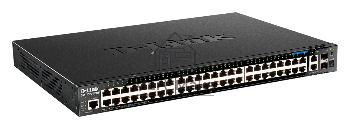 Управляемый L3 стекируемый коммутатор D-Link DGS-1520-52MP/A1A с 44 портами 10/100/1000Base-T, 4 портами 100/1000/2.5GBase-T, 2 портами 10GBase-T и 2 портами 10GBase-X SFP+