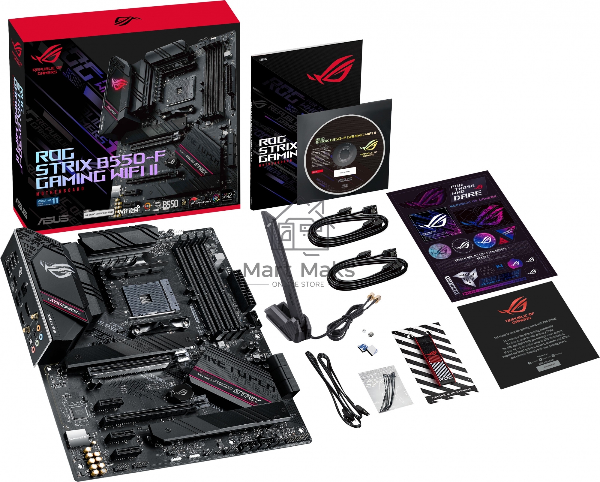 Материнская плата ASUS ROG STRIX B550-F GAMING WIFI II, AM4, AMD B550, 4xDDR4, 6xSATA, 2xM.2, 1xPCIe 3.0 x4, 1xPCIe 4.0 x16, 3xPCIe x1, 1xDP, 1xHDMI, 1x 2.5Gb LAN, 1xUSB-A 3.2 Gen 2, 2xUSB-A 3.2 Gen 1, 1xUSB-C 3.2 Gen 2, 5x3.5 мм, 7.1, ATX