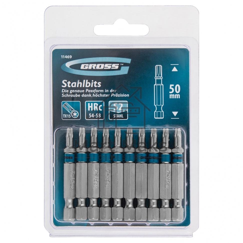 Набор бит TORX 15х50, сталь S2, 10 шт. Gross