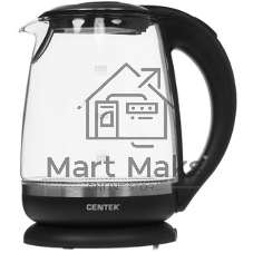 Электрочайник Centek CT-0015 черный/прозрачный, 2.0 л, 2200 Вт, скрытый нагревательный элемент