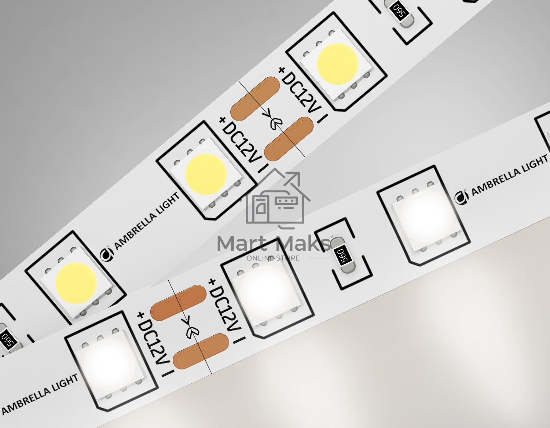Светодиодная лента Ambrella light GS2002 5050 60Led/ 14.4W m/ 12V IP20 4500K/ 5000*10*1.87mm (2 конт.)
