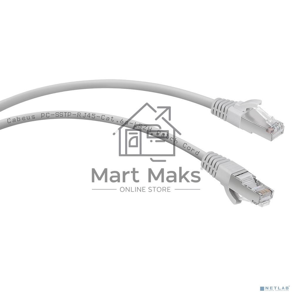 Шнур комм. Cabeus, кат. 6A, экр., S/FTP, RJ45/RJ45, LSZH, AWG26, 1м, серый