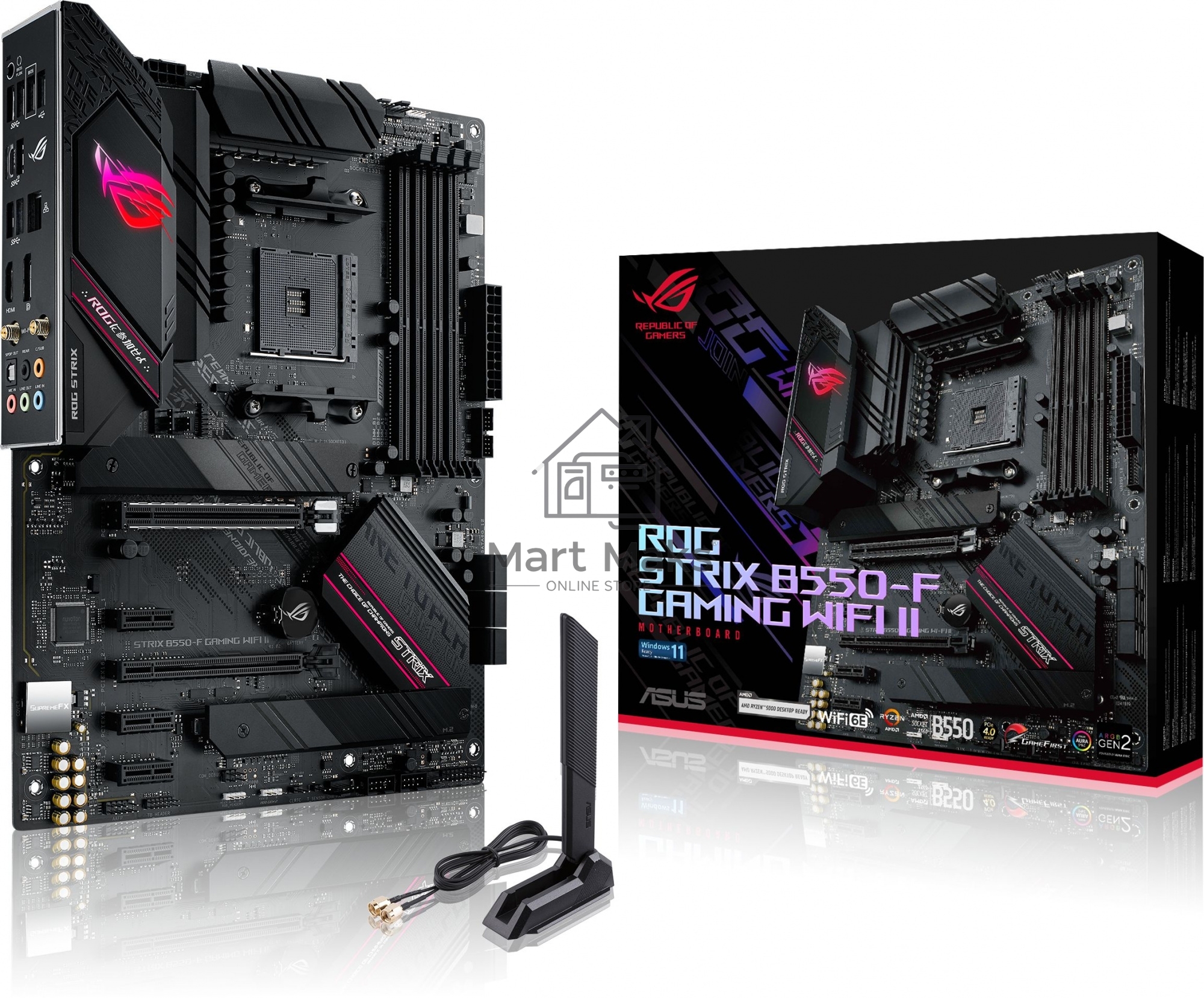 Материнская плата ASUS ROG STRIX B550-F GAMING WIFI II, AM4, AMD B550, 4xDDR4, 6xSATA, 2xM.2, 1xPCIe 3.0 x4, 1xPCIe 4.0 x16, 3xPCIe x1, 1xDP, 1xHDMI, 1x 2.5Gb LAN, 1xUSB-A 3.2 Gen 2, 2xUSB-A 3.2 Gen 1, 1xUSB-C 3.2 Gen 2, 5x3.5 мм, 7.1, ATX