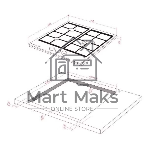 Варочная панель Kuppersberg FG 46 B газ, High-Tech, 45 см, автоматический электроподжиг, газ-контроль, форсунки под сжиженый газ, SABAF конфорки, чугунные решетки, цвет черный, цвет фурнитуры черный