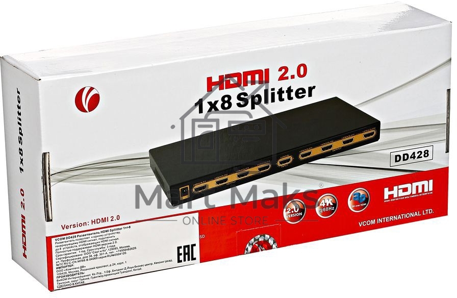 Разветвитель VCOM HDMI Spliitter 1=>8 2.0v, <DD428>