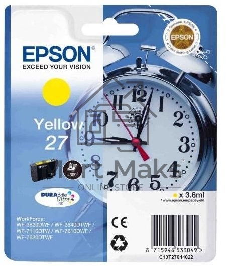 Картридж струйный Epson T2704 (C13T27044022/C13T27044020) желтый, 300 стр., для WF7110/7610/7620 (300стр.)