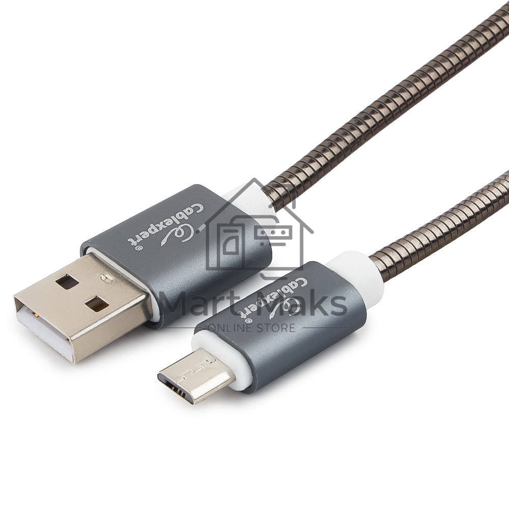 Кабель USB 2.0 Cablexpert CC-G-mUSB02Gy-1M, AM/microB, серия Gold, длина 1м, титан, блистер