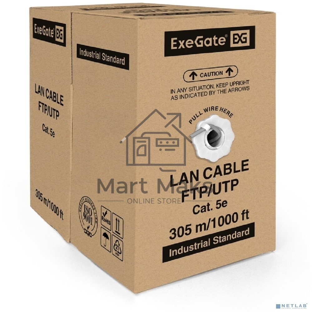 Кабель ExeGate FTP 4 пары кат.5e медь, 24AWG, экран, бухта 305м, серый, PVC