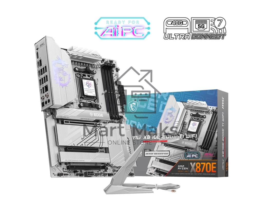 Материнская плата MSI MPG X870E EDGE TI WIFI, AM5, AMD X870E, 4xDDR5, 4xSATA, 4xM.2, 1xPCIe 5.0 x16, 1xPCIe 4.0 x4, 1xPCIe 3.0 x1, 1xHDMI (v2.1), 1xUSB-C 10Gbps, 1x5Gb LAN, Wi-Fi 7, Bluetooth 5.4, 2xUSB-C 40Gbps, 5xUSB-A 10Gbps, 4xUSB-A 2.0, 2x3.5 мм, S/P