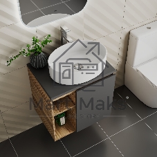 Тумба Bau Dream Blackwood 60 правая, графит, раковина BAU Nimb 50х36, смеситель для раковины высокий Hotel Still, нержавеющая сталь, выпуск клик клак, хром