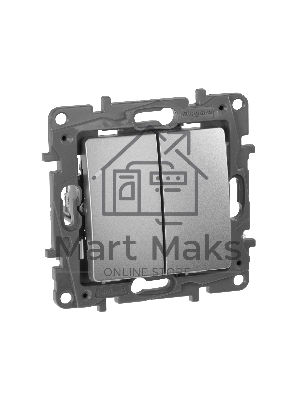 Выключатель 2-клавишный, авт.клеммы, 10 AX, 250 В 672402 Legrand Etika Алюминий