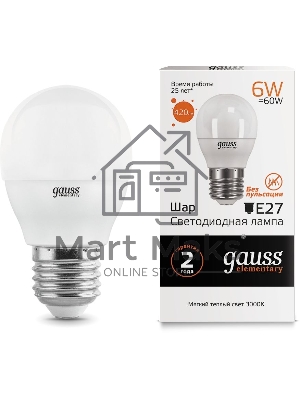 Лампа cветодиодная Gauss LED Elementary Globe 6W E27 2700K Арт.LD53216