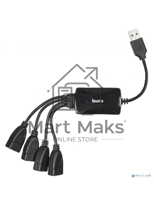 Разветвитель USB 2.0 Buro BU-HUB4-0.3-U2.0-Splitter 4порт. черный