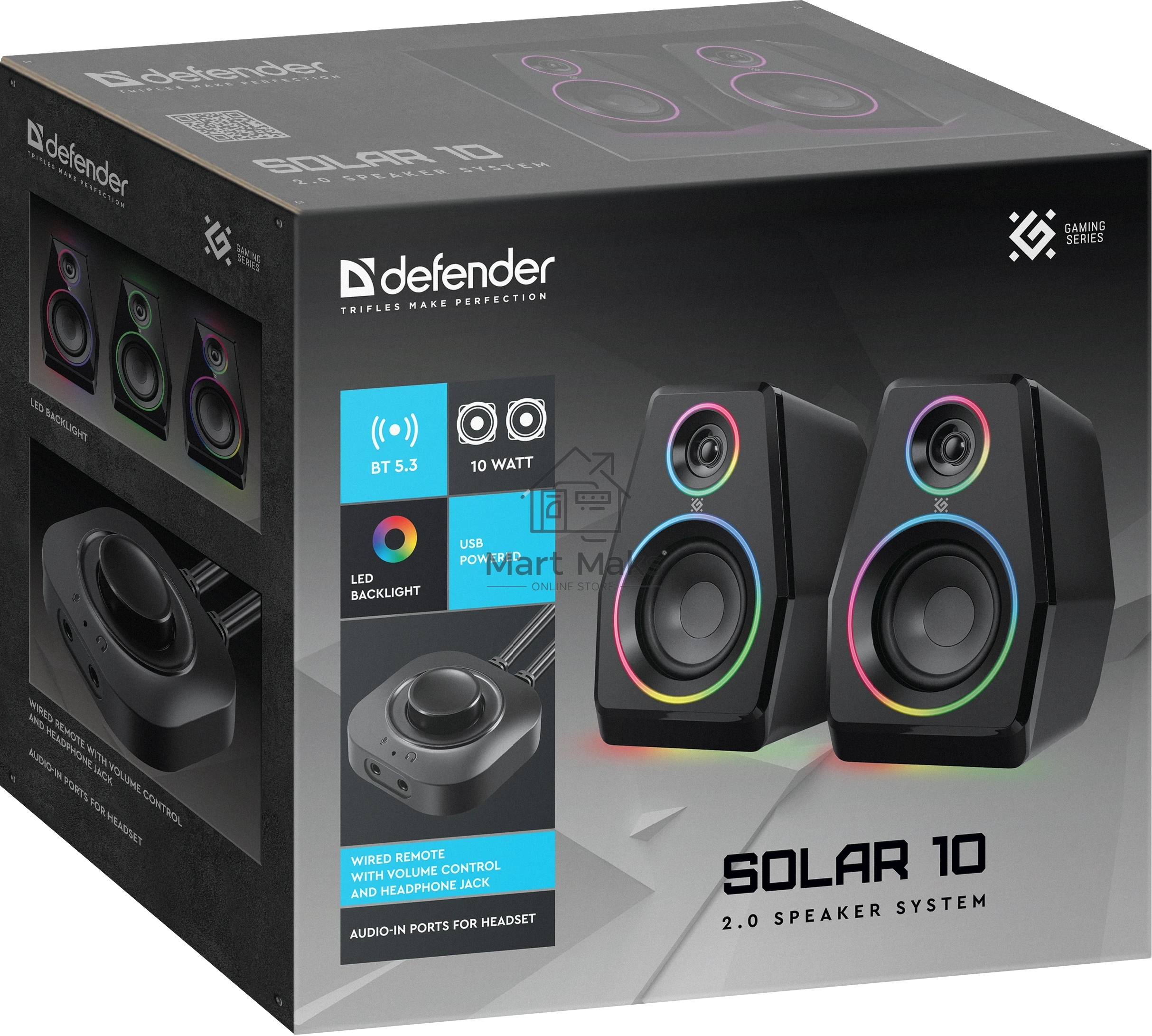 Акустическая система Defender 2.0 Solar 10 10Вт, BT/Light питание от USB