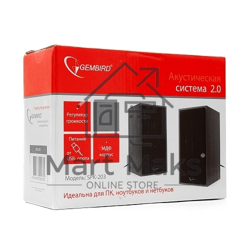 Колонки Gembird SPK-203, черный МДФ,2х3 Вт, регулятор громкости, USB