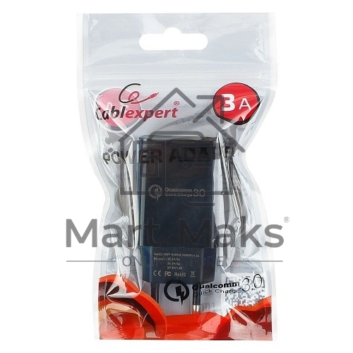 Адаптер питания Cablexpert MP3A-PC-17, QC 3.0, 100/220V - 1 USB порт 5/9/12V, черный