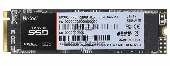 Накопитель SSD Netac N930E Pro, 128GB, PCIe 3.1 x4, M.2 2280, NVMe, R/W 970/650